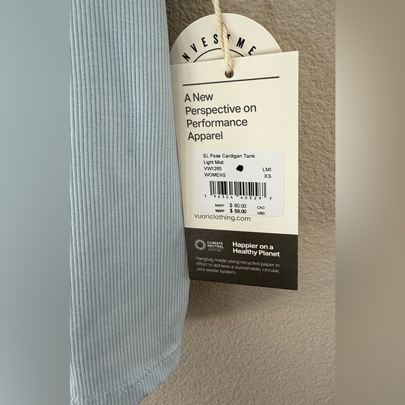 NEW - Vuori - Pose Cardigan Tank - Light Mist - Picture 5 of 5